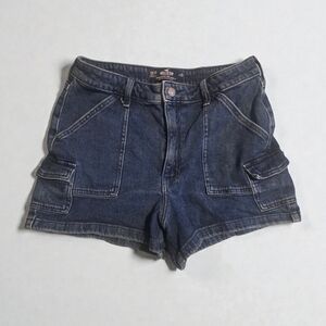 Hollister Women’s Blue Ultra High Rise Denim Mom Cargo Short Stretch Sz 31